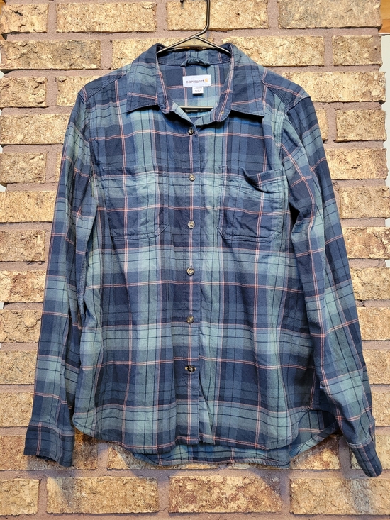 Carhartt Tops - Carhartt Women's Plaid Button-Down Shirt Blue & Green Size Large Cotton Stretch